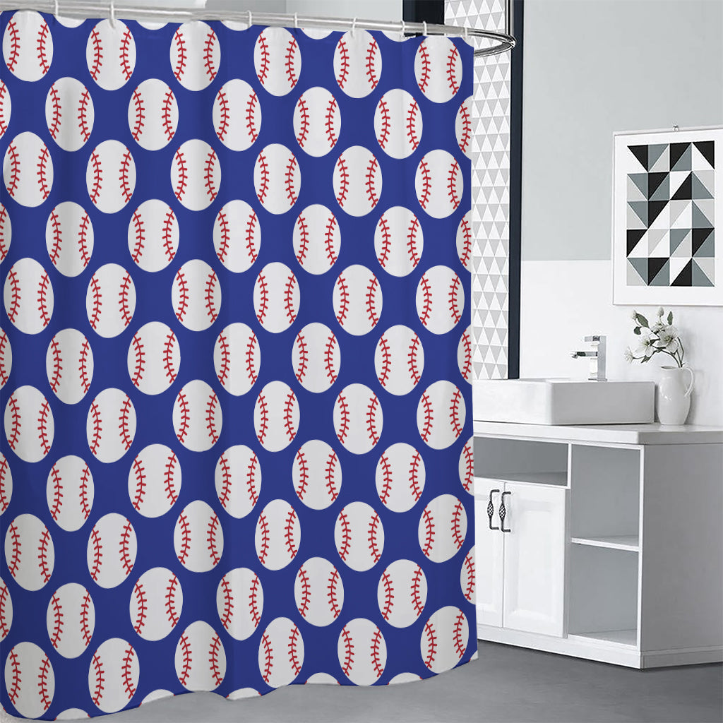 Blue Baseball Pattern Print Shower Curtain