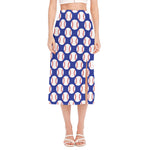 Blue Baseball Pattern Print Side Slit Midi Skirt
