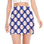 Blue Baseball Pattern Print Side Slit Mini Skirt