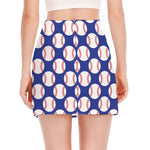 Blue Baseball Pattern Print Side Slit Mini Skirt
