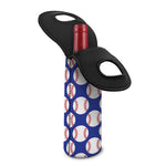 Blue Baseball Pattern Print Single Neoprene Wine Tote