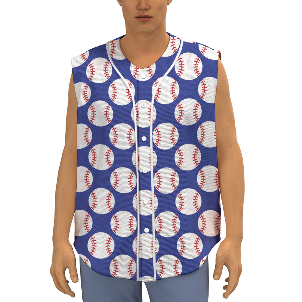 Blue Baseball Pattern Print Sleeveless Baseball Jersey