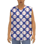 Blue Baseball Pattern Print Sleeveless Baseball Jersey