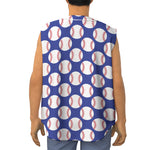 Blue Baseball Pattern Print Sleeveless Baseball Jersey