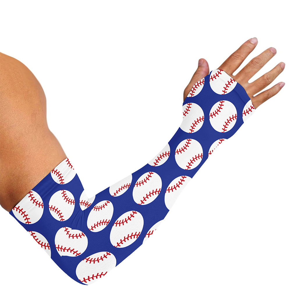 Blue Baseball Pattern Print Sun Protection Arm Sleeves