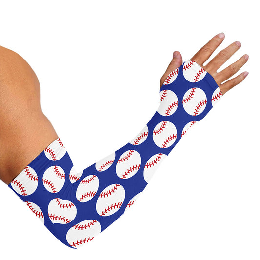 Blue Baseball Pattern Print Sun Protection Arm Sleeves