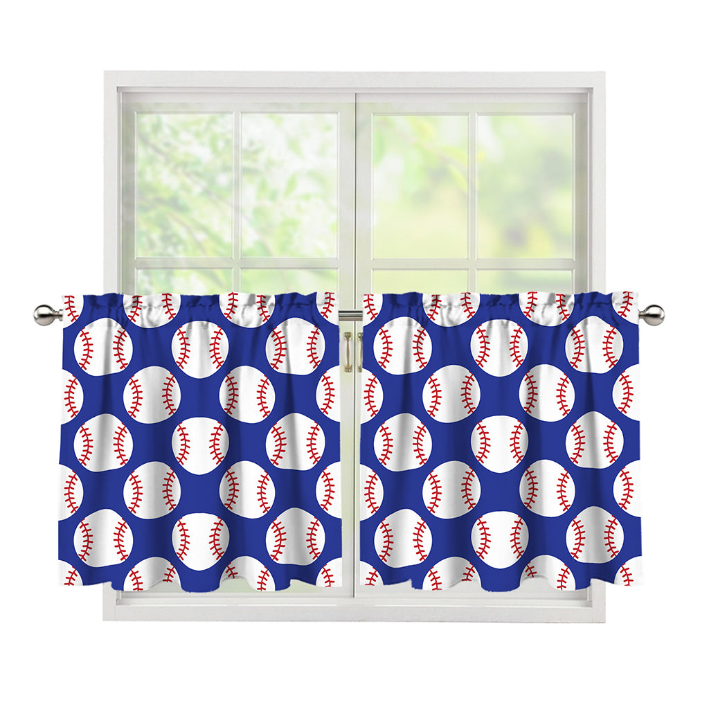 Blue Baseball Pattern Print Tier Curtains