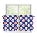 Blue Baseball Pattern Print Tier Curtains
