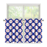 Blue Baseball Pattern Print Tier Curtains
