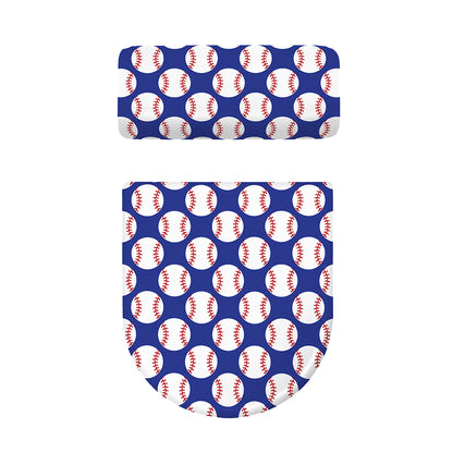 Blue Baseball Pattern Print Toilet Lid And Tank Cover Set