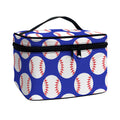 Blue Baseball Pattern Print Travel Makeup Bag