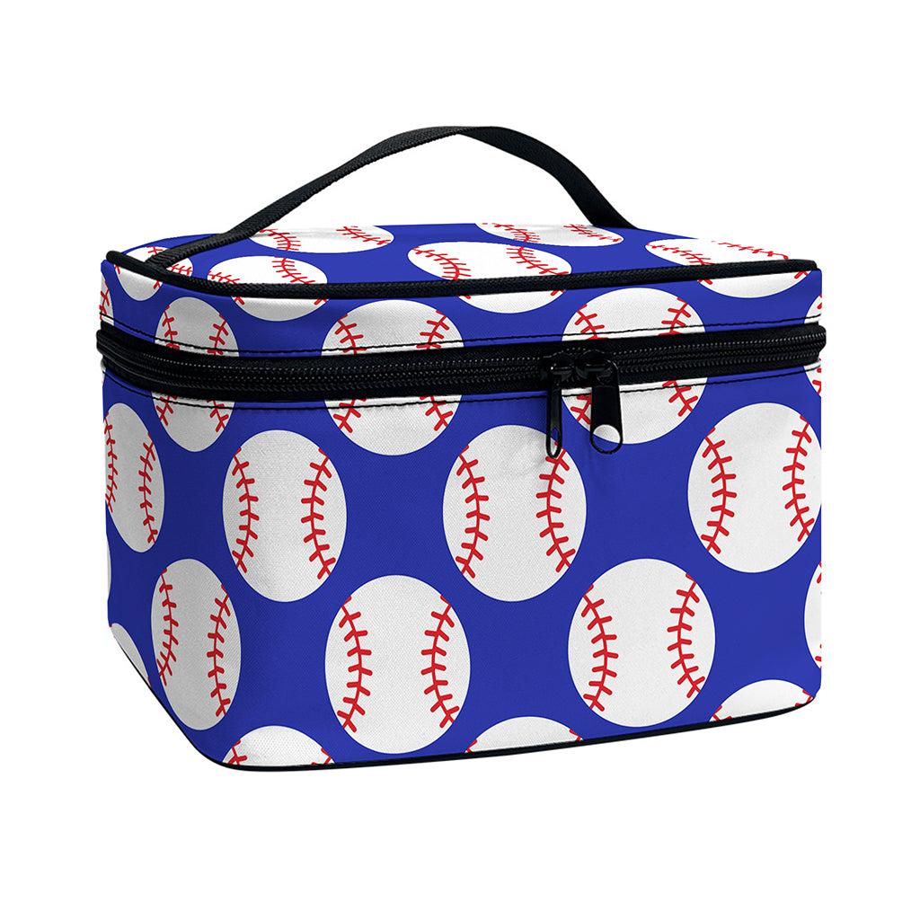 Blue Baseball Pattern Print Travel Makeup Bag