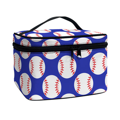 Blue Baseball Pattern Print Travel Makeup Bag