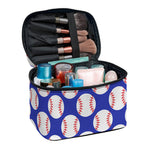Blue Baseball Pattern Print Travel Makeup Bag