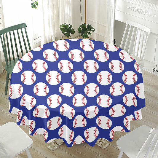 Blue Baseball Pattern Print Waterproof Round Tablecloth