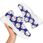 Blue Baseball Pattern Print White Chunky Shoes