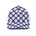 Blue Baseball Pattern Print White Mesh Trucker Hat