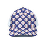 Blue Baseball Pattern Print White Mesh Trucker Cap