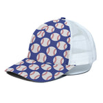 Blue Baseball Pattern Print White Mesh Trucker Cap