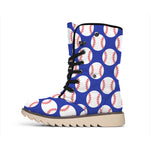 Blue Baseball Pattern Print Winter Boots