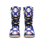Blue Baseball Pattern Print Winter Boots