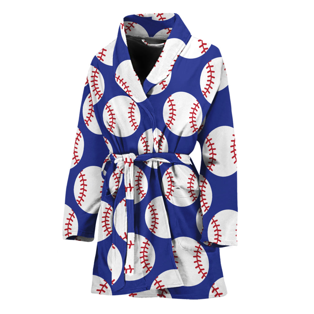 Blue Baseball Pattern Print Women's Bathrobe