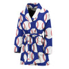 Blue Baseball Pattern Print Women's Bathrobe