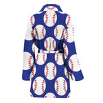 Blue Baseball Pattern Print Women's Bathrobe