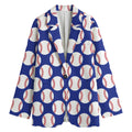 Blue Baseball Pattern Print Women's Blazer