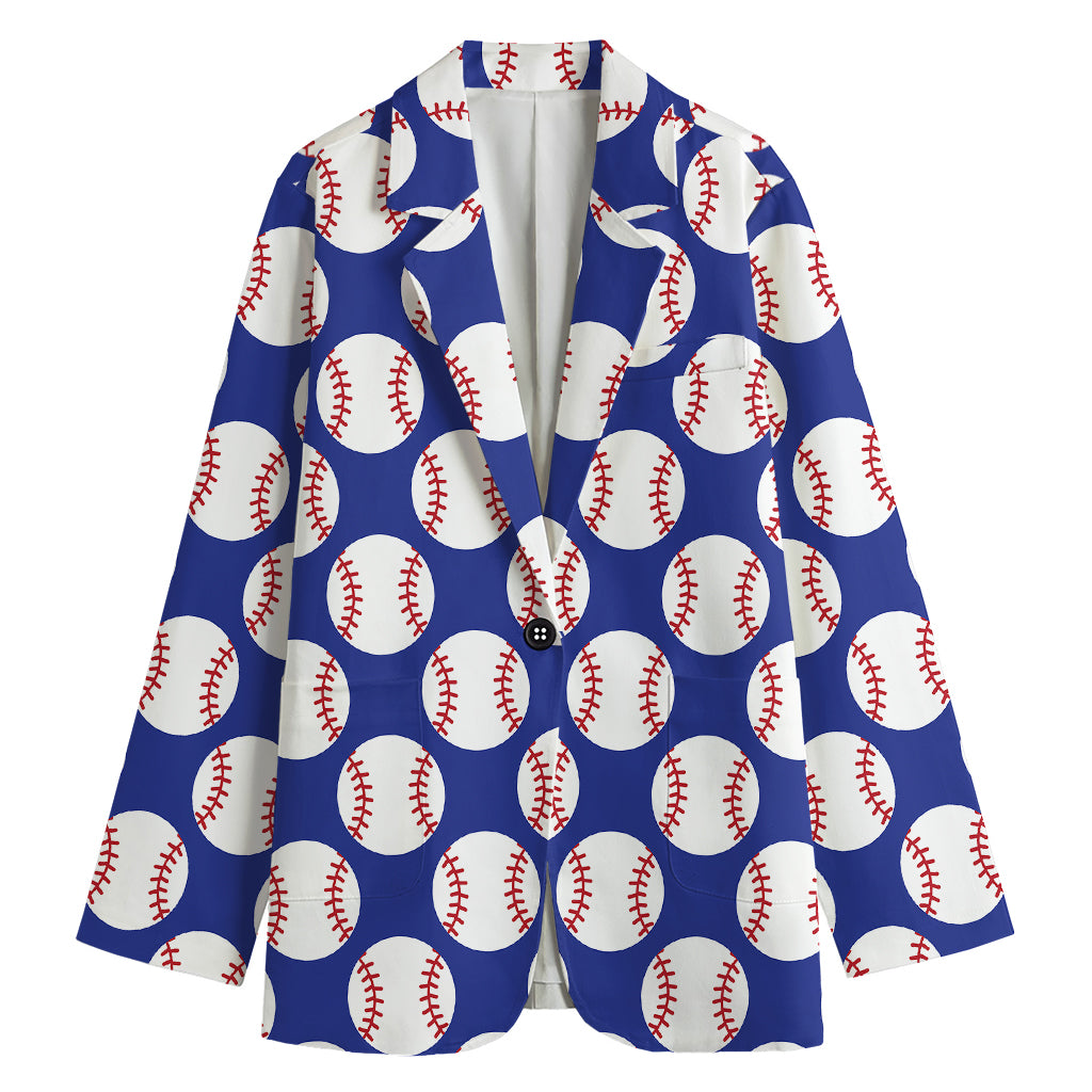 Blue Baseball Pattern Print Women's Blazer