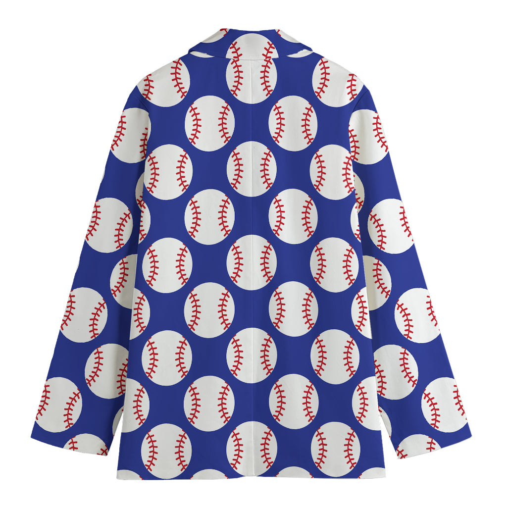 Blue Baseball Pattern Print Women's Blazer
