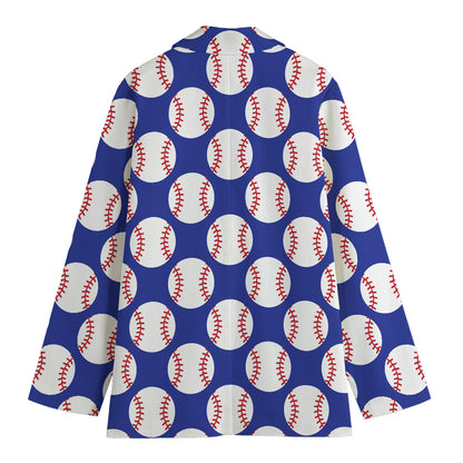 Blue Baseball Pattern Print Women's Blazer