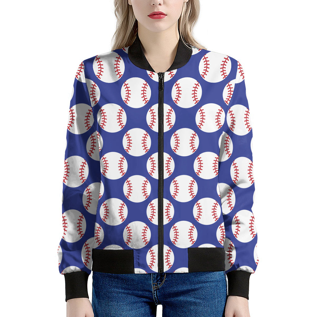 Blue Baseball Pattern Print Women's Bomber Jacket