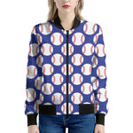 Blue Baseball Pattern Print Women's Bomber Jacket