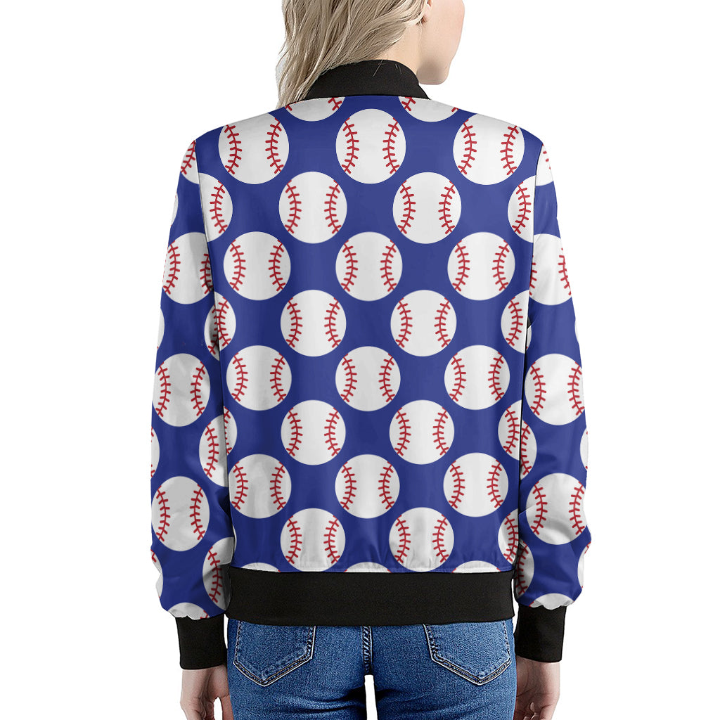 Blue Baseball Pattern Print Women's Bomber Jacket