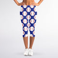 Blue Baseball Pattern Print Women's Capri Leggings