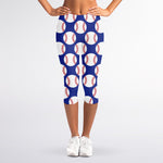 Blue Baseball Pattern Print Women's Capri Leggings