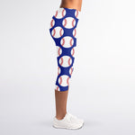 Blue Baseball Pattern Print Women's Capri Leggings