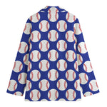 Blue Baseball Pattern Print Women's Cotton Blazer