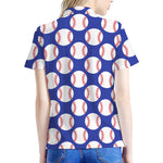 Blue Baseball Pattern Print Women's Polo Shirt