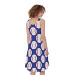 Blue Baseball Pattern Print Women's Sleeveless Dress