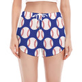 Blue Baseball Pattern Print Women's Split Running Shorts