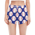 Blue Baseball Pattern Print Women's Split Running Shorts