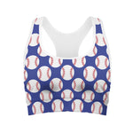 Blue Baseball Pattern Print Women's Sports Bra