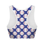 Blue Baseball Pattern Print Women's Sports Bra