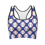 Blue Baseball Pattern Print Women's Sports Bra