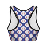 Blue Baseball Pattern Print Women's Sports Bra