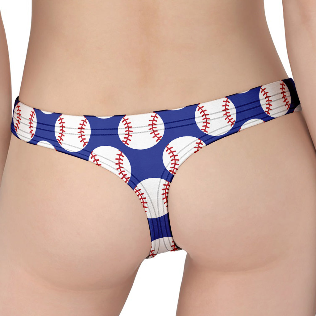 Blue Baseball Pattern Print Women's Thong