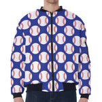 Blue Baseball Pattern Print Zip Sleeve Bomber Jacket