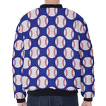 Blue Baseball Pattern Print Zip Sleeve Bomber Jacket
